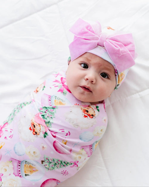 Baby Kids Bamboo Pajamas — Merry Little Pinkmas Swaddle & Velvet Bow Beanie — Image 8