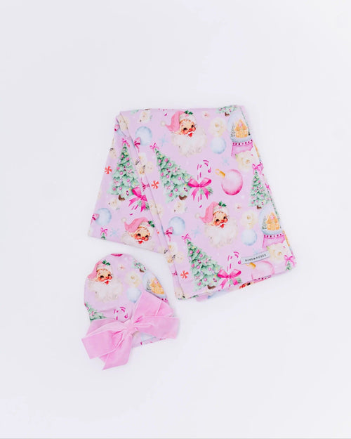 Baby Kids Bamboo Pajamas — Merry Little Pinkmas Swaddle & Velvet Bow Beanie — Image 3