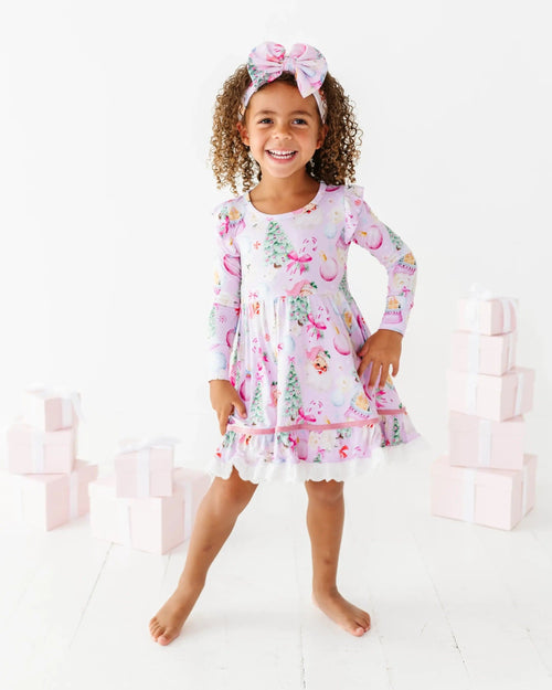Baby Kids Bamboo Pajamas — Merry Little Pinkmas Party Dress — Image 1