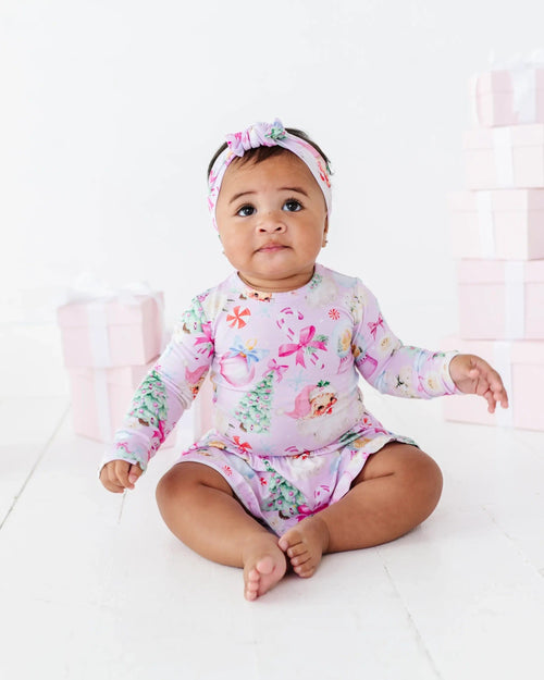 Baby Kids Bamboo Pajamas — Merry Little Pinkmas Ruffle Dress — Image 1