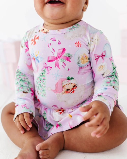 Baby Kids Bamboo Pajamas — Merry Little Pinkmas Ruffle Dress — Image 3