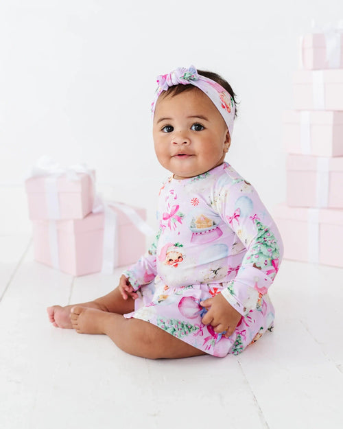 Baby Kids Bamboo Pajamas — Merry Little Pinkmas Ruffle Dress — Image 8