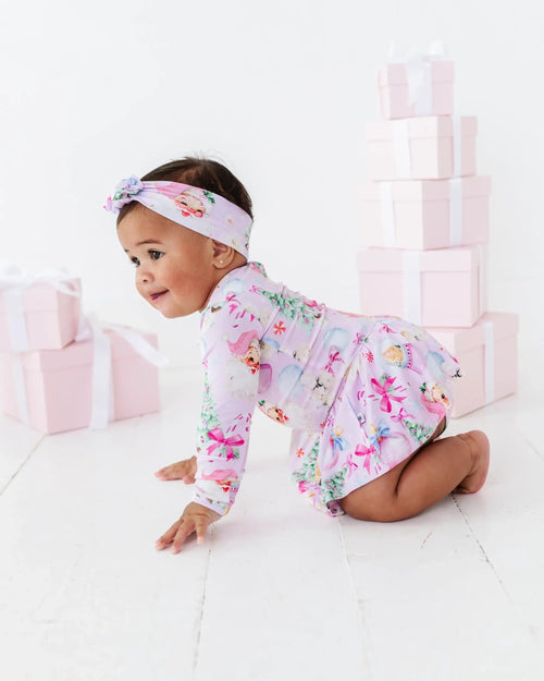 Baby Kids Bamboo Pajamas — Merry Little Pinkmas Ruffle Dress — Image 10