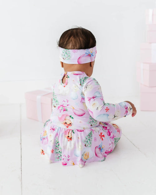 Baby Kids Bamboo Pajamas — Merry Little Pinkmas Ruffle Dress — Image 7