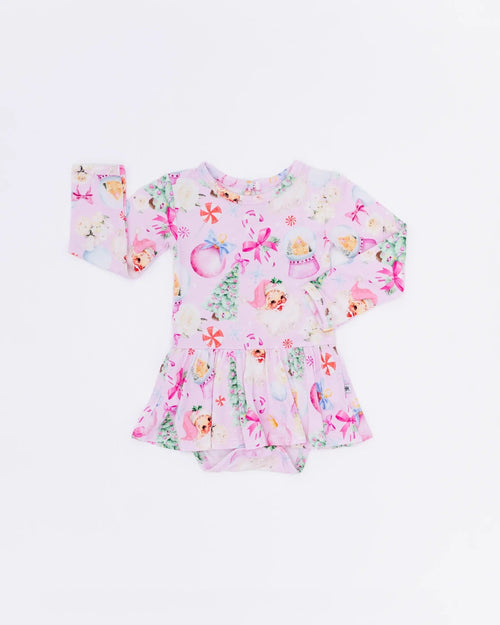Baby Kids Bamboo Pajamas — Merry Little Pinkmas Ruffle Dress — Image 4