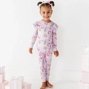 Bums & Roses - Baby & Kids Bamboo Pajamas - Merry Little Pinkmas Two-Piece Pajama Set - Cap Sleeve Ruffle - Image 1