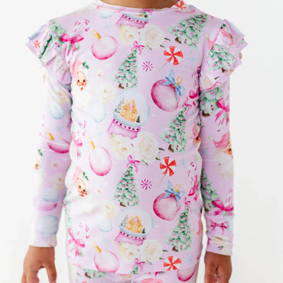 Bums & Roses - Baby & Kids Bamboo Pajamas - Merry Little Pinkmas Two-Piece Pajama Set - Cap Sleeve Ruffle - Image 1