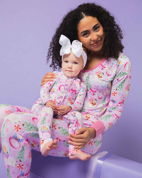 Baby Kids Bamboo Pajamas — Merry Little Pinkmas Convertible Ruffle Romper — Image 6