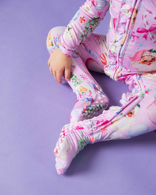 Baby Kids Bamboo Pajamas — Merry Little Pinkmas Convertible Ruffle Romper — Image 4