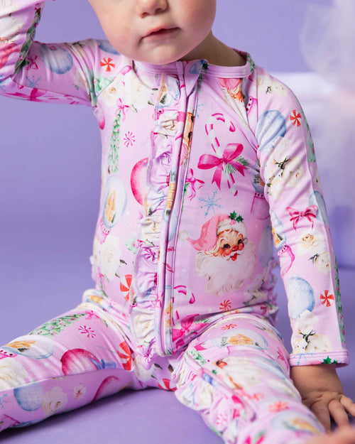 Baby Kids Bamboo Pajamas — Merry Little Pinkmas Convertible Ruffle Romper — Image 7