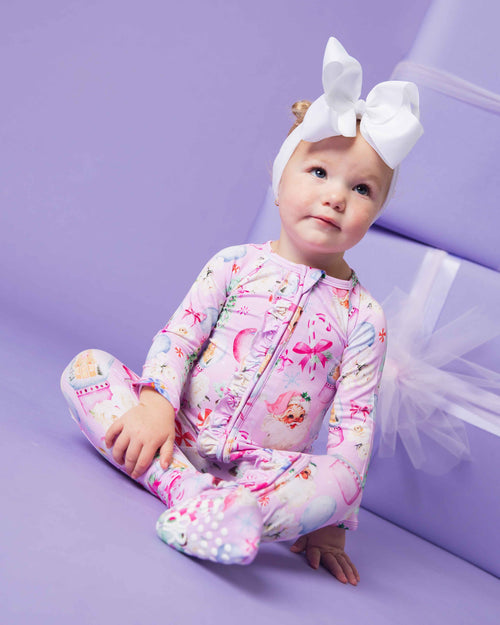Baby Kids Bamboo Pajamas — Merry Little Pinkmas Convertible Ruffle Romper — Image 8