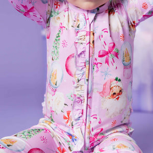 Baby Kids Bamboo Pajamas — Merry Little Pinkmas Convertible Ruffle Romper — Image 1
