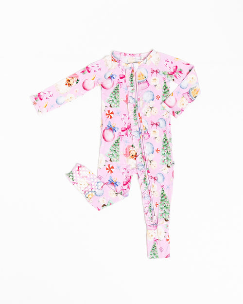 Baby Kids Bamboo Pajamas — Merry Little Pinkmas Convertible Ruffle Romper — Image 2