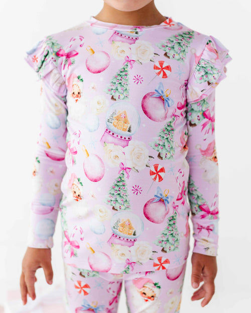 Baby Kids Bamboo Pajamas — Merry Little Pinkmas Ruffle Long Sleeve & Pants Set — Image 2