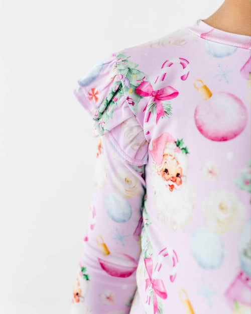 Baby Kids Bamboo Pajamas — Merry Little Pinkmas Ruffle Long Sleeve & Pants Set — Image 4