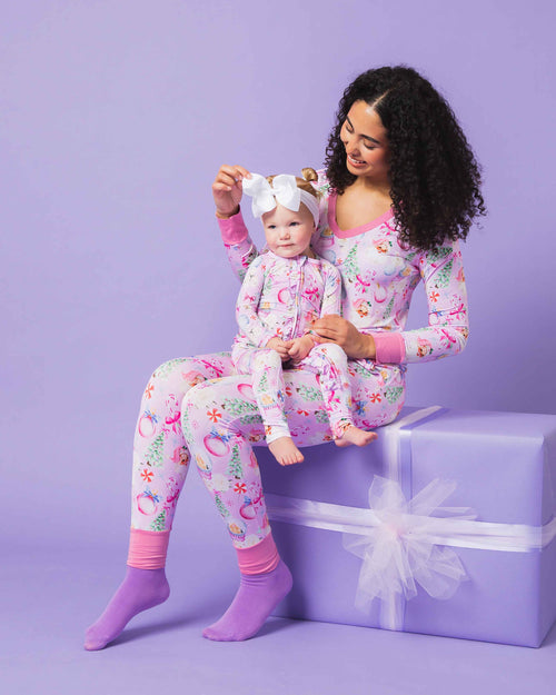 Baby Kids Bamboo Pajamas — Merry Little Pinkmas Women's Pants — Image 2