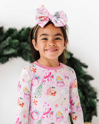 Baby Kids Bamboo Pajamas — Merry Little Pinkmas Nylon Bow — Image 1