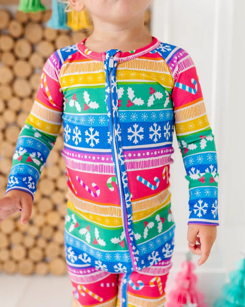 Baby Kids Bamboo Pajamas — Merry and Bright Convertible Romper — Image 1