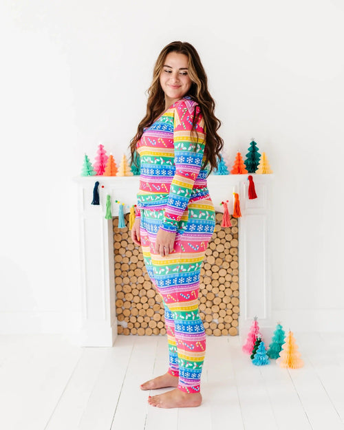 Baby Kids Bamboo Pajamas — Merry and Bright Women's Long Sleeve V-Neck T-Shirt — Image 11