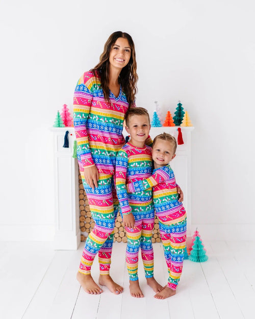 Baby Kids Bamboo Pajamas — Merry and Bright Women's Long Sleeve V-Neck T-Shirt — Image 5