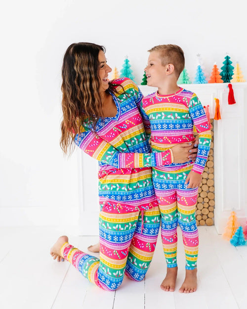 Baby Kids Bamboo Pajamas — Merry and Bright Women's Long Sleeve V-Neck T-Shirt — Image 7