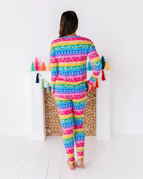 Baby Kids Bamboo Pajamas — Merry and Bright Women's Long Sleeve V-Neck T-Shirt — Image 9