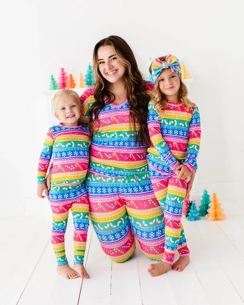 Baby Kids Bamboo Pajamas — Merry and Bright Women's Long Sleeve V-Neck T-Shirt — Image 10
