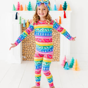 Baby Kids Bamboo Pajamas — Merry and Bright Long Sleeve Pajama Set — Image 1