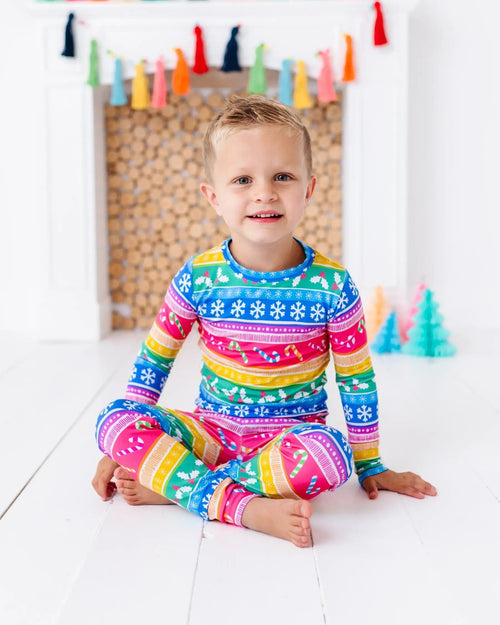Baby Kids Bamboo Pajamas — Merry and Bright Long Sleeve Pajama Set — Image 14
