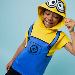 Baby Kids Bamboo Pajamas — Minions™ Character Short Sleeve Hoodie — Image 1