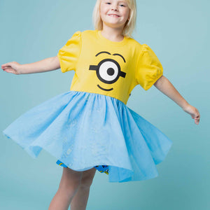 Baby Kids Bamboo Pajamas — Minions™ Character Short Sleeve Sweatshirt Tulle Dress — Image 1