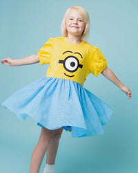 Baby Kids Bamboo Pajamas — Minions™ Character Short Sleeve Sweatshirt Tulle Dress — Image 1