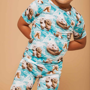 Baby Kids Bamboo Pajamas — My Otter Half Short Sleeve Two-Piece Pajama Shorts Set — Image 1