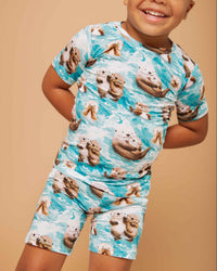 Baby Kids Bamboo Pajamas — My Otter Half Short Sleeve Two-Piece Pajama Shorts Set — Image 1