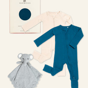 Baby Kids Bamboo Pajamas — Navy or Not + Knitted Elephant Lovey Essential Bundle — Image 1