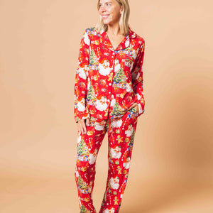Baby Kids Bamboo Pajamas — In The Nick Of Time Women's Long Sleeve Collar Shirt & Pants Pajama Set — Image 1