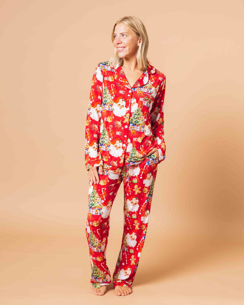 Baby Kids Bamboo Pajamas — In The Nick Of Time Women's Long Sleeve Collar Shirt & Pants Pajama Set — Image 1