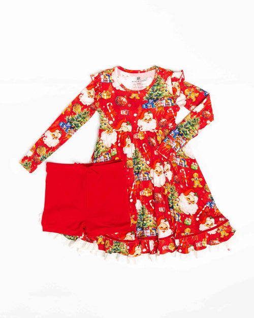 Baby Kids Bamboo Pajamas — In The Nick Of Time Long Sleeve Party Dress & Shorts Set — Image 2