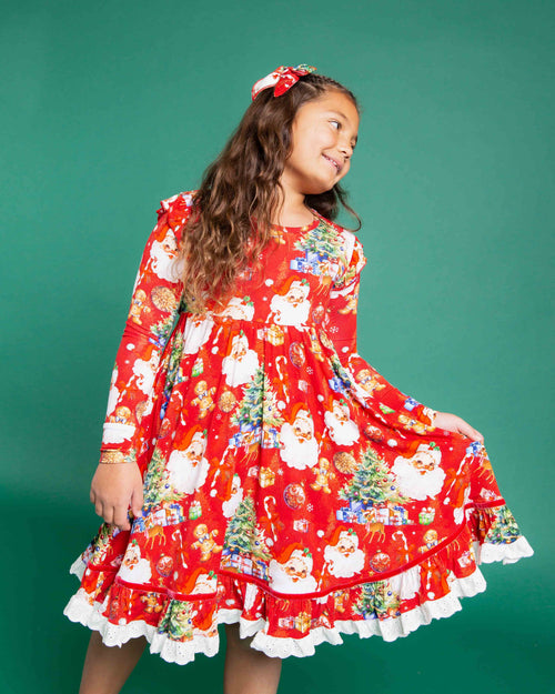 Baby Kids Bamboo Pajamas — In The Nick Of Time Long Sleeve Party Dress & Shorts Set — Image 1