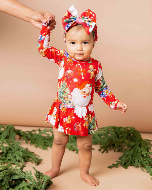 Baby Kids Bamboo Pajamas — In The Nick Of Time Long Sleeve Ruffle Dress — Image 1