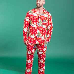 Baby Kids Bamboo Pajamas — In The Nick Of Time Men's Collar Shirt & Pants Set — Image 1
