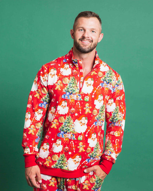 Baby Kids Bamboo Pajamas — In The Nick Of Time Men's 1/4 Zip Pullover Sweatshirt — Image 3