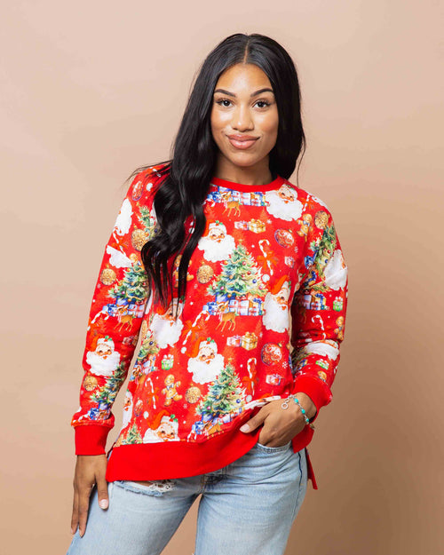 Baby Kids Bamboo Pajamas — In The Nick Of Time Women's Crew Neck Sweatshirt — Image 3