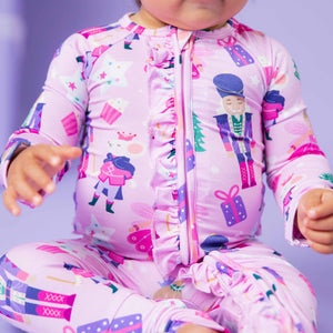 Baby Kids Bamboo Pajamas — Nutty or Nice Convertible Ruffle Romper — Image 1