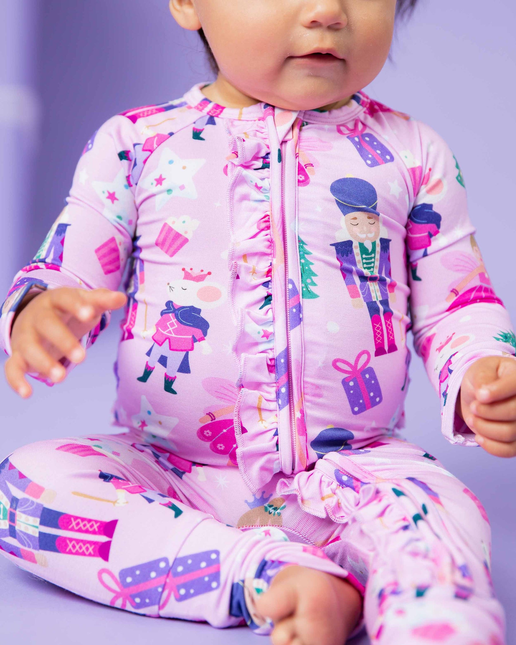 Baby Kids Bamboo Pajamas — Nutty or Nice Convertible Ruffle Romper — Image 1