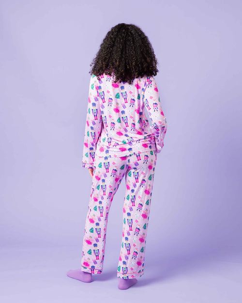 Baby Kids Bamboo Pajamas — Nutty or Nice Women's Long Sleeve Collar Shirt & Pants Pajama Set — Image 2