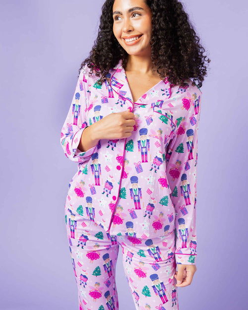 Baby Kids Bamboo Pajamas — Nutty or Nice Women's Long Sleeve Collar Shirt & Pants Pajama Set — Image 3
