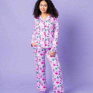 Baby Kids Bamboo Pajamas — Nutty or Nice Women's Long Sleeve Collar Shirt & Pants Pajama Set — Image 1