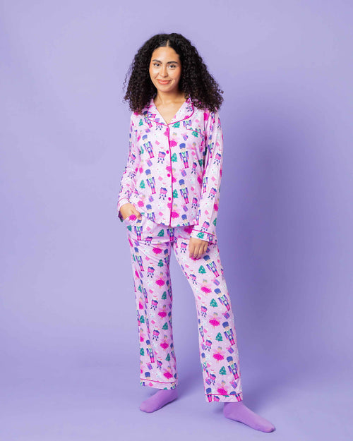 Baby Kids Bamboo Pajamas — Nutty or Nice Women's Long Sleeve Collar Shirt & Pants Pajama Set — Image 1