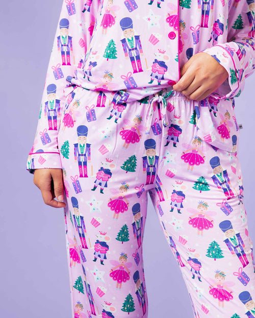Baby Kids Bamboo Pajamas — Nutty or Nice Women's Long Sleeve Collar Shirt & Pants Pajama Set — Image 8